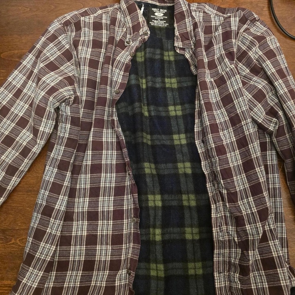 Grit Iron Workwear Men XL Fleece Lined Flannel Shirt Brown Plaid Button Down
